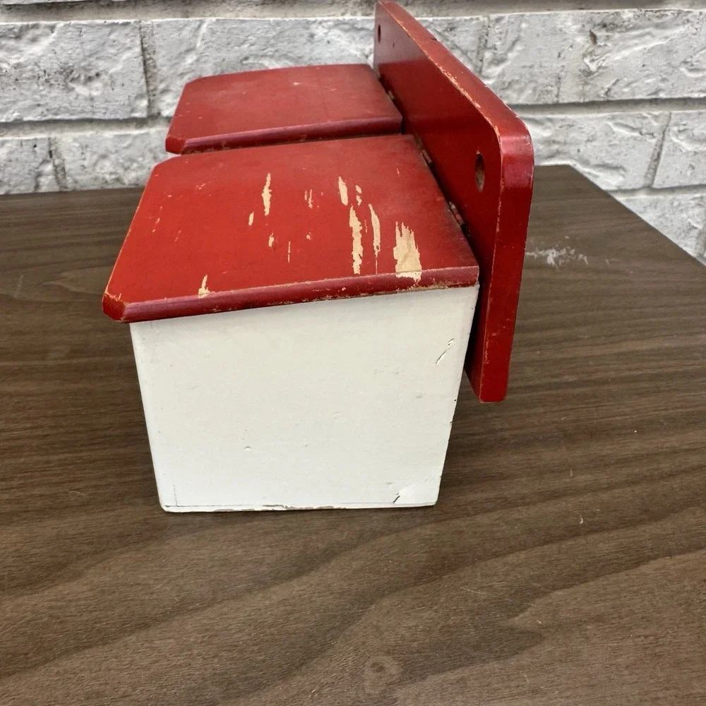 Vintage red & white wall-mounted Wooden kitchen sal & harina containers Holder